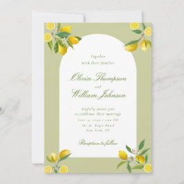 Convite White Citrus Green Lemon Wedding Invitation