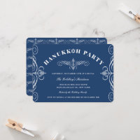 White Classic Scrolls Blue Hanukkah Holiday Party