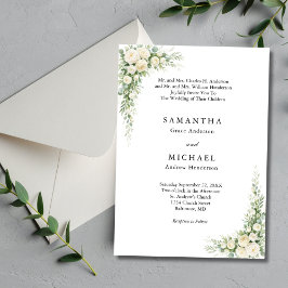 Convite White Cream Florals Both Parents Names Wedding