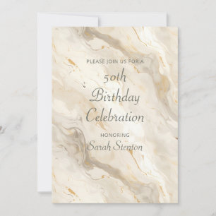 Convite White Cream Marble 50th Birthday