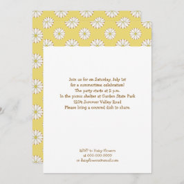 Convite White Daisies no Picnic de Verão Amarelo Ouro