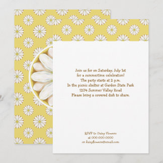 Convite White Daisies no Picnic de Verão Amarelo Ouro