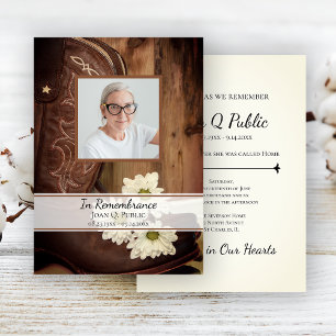 Convite White Daisy Cowboy Boots Aniversário da Morte Ocid