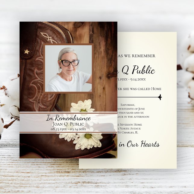 Convite White Daisy Cowboy Boots Aniversário da Morte Ocid (Criador carregado)