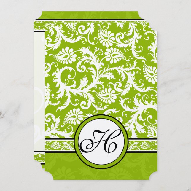 Convite White Damask Swirls Apple Green Casation (Frente/Verso)