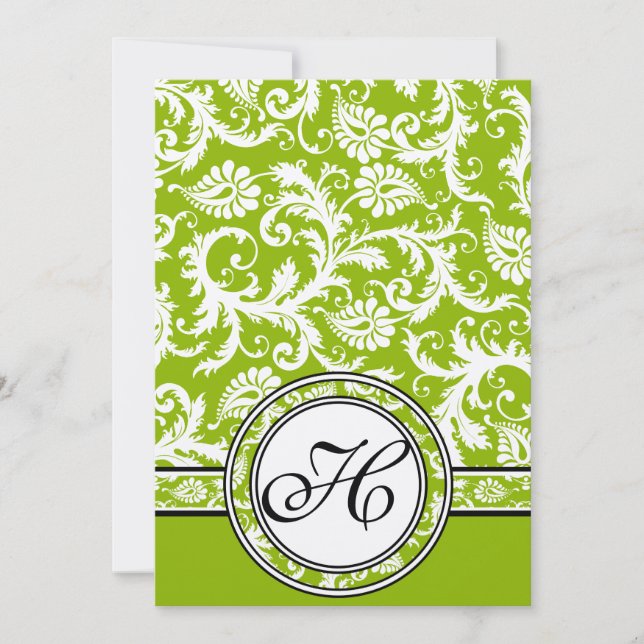 Convite White Damask Swirls Apple Green Casation (Frente)