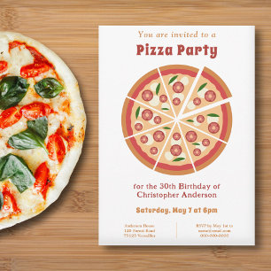 Convite White de Aniversário do Pizza Party