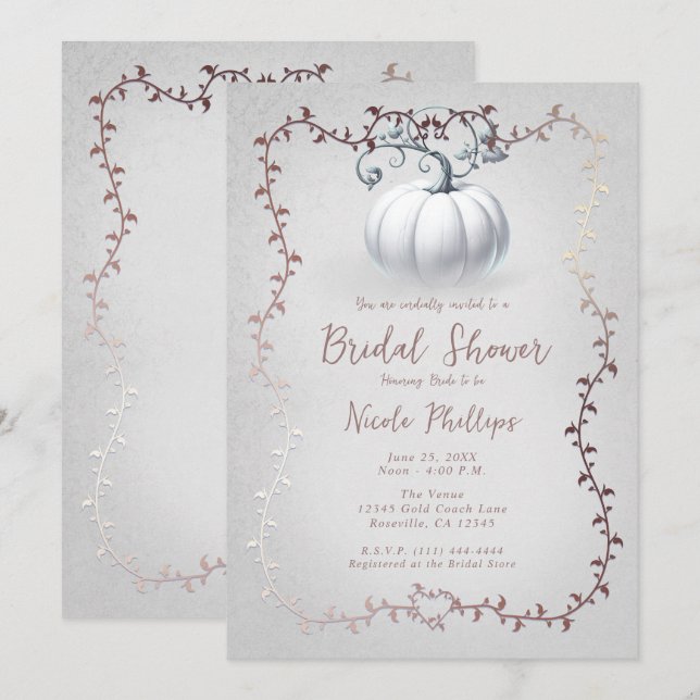 Convite White e Rosa Dourado Storey Branca Pumpkin Bridal (Frente/Verso)