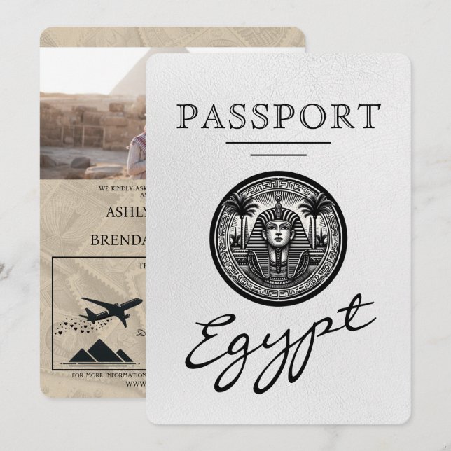 Convite White Egypt Passport Wedding Invitation (Frente/Verso)