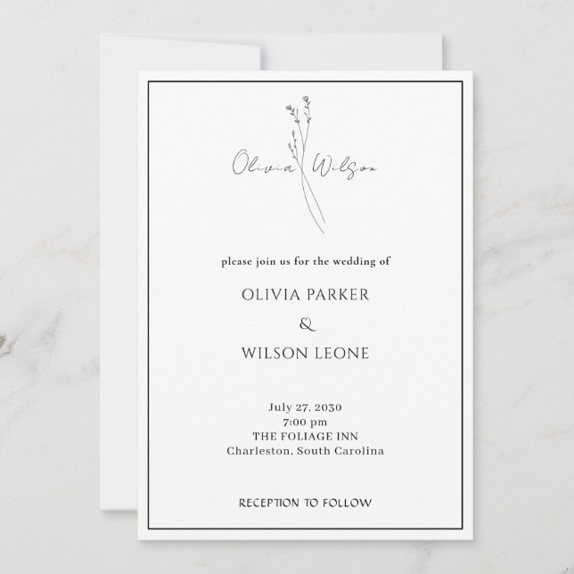 Convite White Elegant Minimalist Botanical Wedding (Frente)