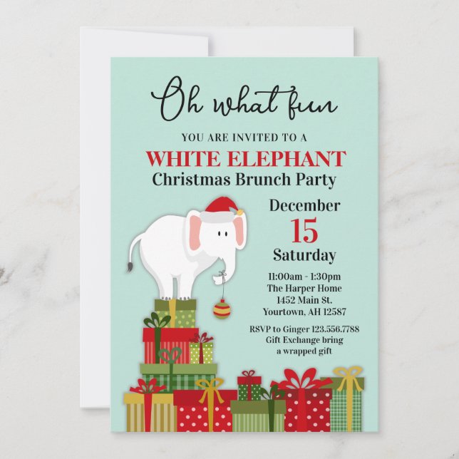 Convite White Elephant Gift Exchange Holiday Invitation (Frente)