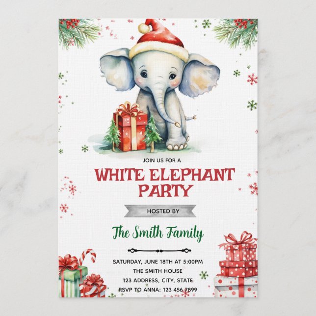 Convite White Elephant Gift Exchange Invitation (Frente)