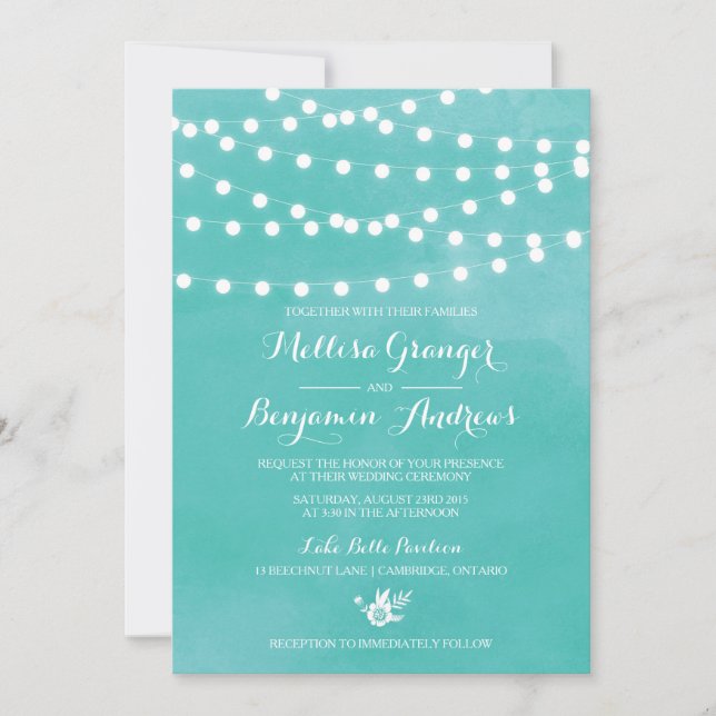 Convite White Fairy Lights Rustic Weditation (Frente)