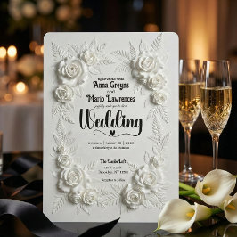 Convite White Faux Bas Relief Floral Wedding Invitation