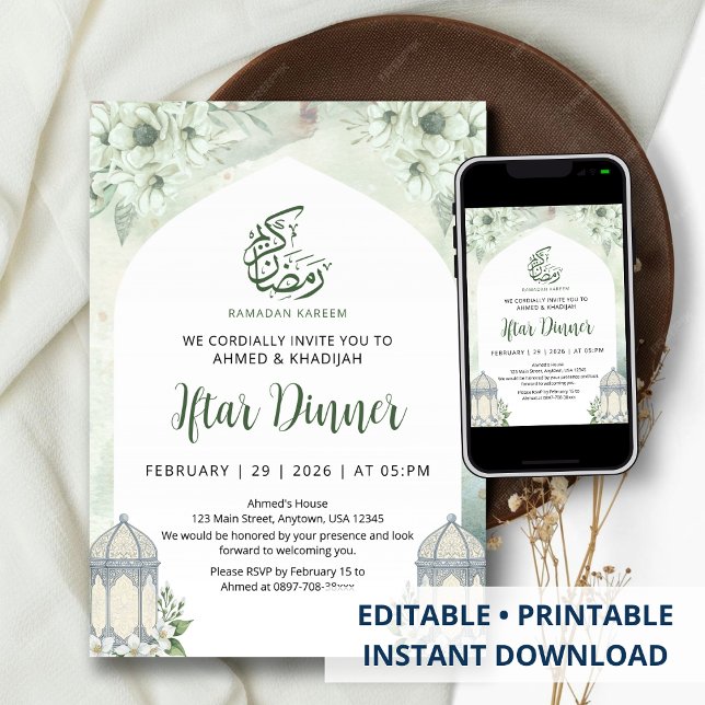 Convite White Floral Arch Ramadan Iftar Dinner Invitation (Criador carregado)