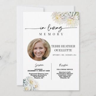 Convite White Floral Boho Funeral Memorial Foto