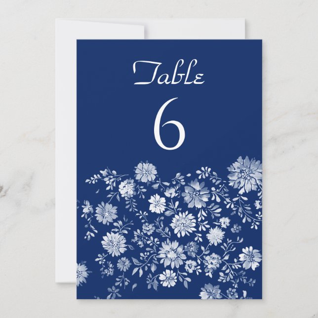 Convite White Floral Border blue Wedding Table Number Card (Frente)