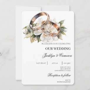 Convite White Floral com anel Casamento