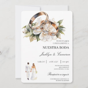 Convite White Floral com anel Casamento Espanhol