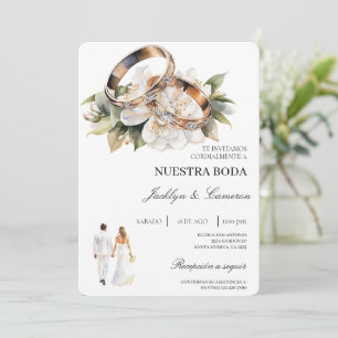 Convite White Floral com anel Casamento Espanhol