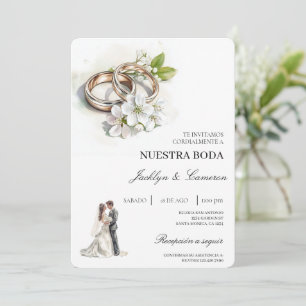 Convite White Floral com anel Casamento Espanhol