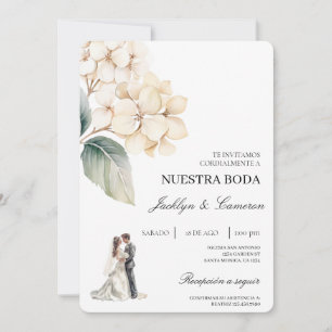 Convite White Floral com anel Casamento Espanhol