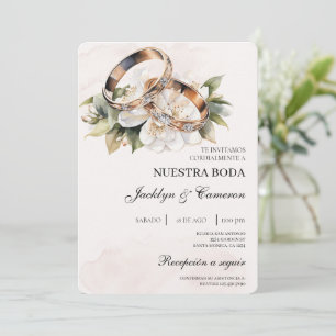 Convite White Floral com anel Casamento Espanhol