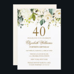 Convite White Floral Dourada Confetti aniversário de 40 an<br><div class="desc">Mais modernos convites para o aniversário floral na Loja Little Bayleigh!</div>