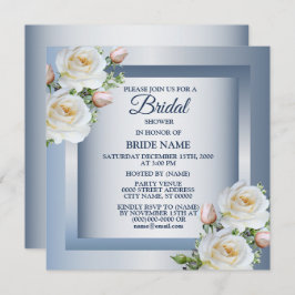 Convite White Floral Elegant Blue Gray Bridal Shower