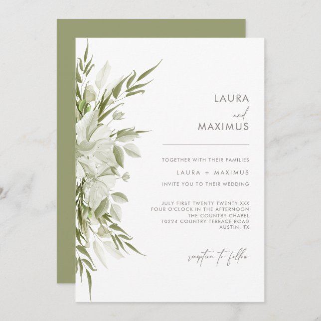 Convite White Floral Greenery Wedding (Frente/Verso)