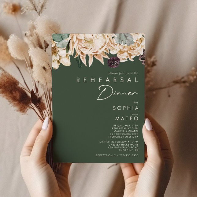 Convite White Floral | Janto de ensaio verde escuro (Criador carregado)