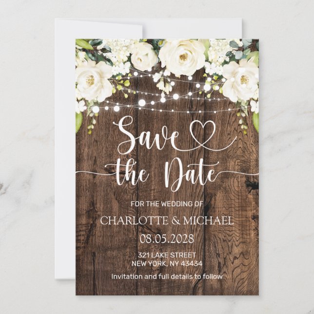 Convite White Floral Save the Date Wedding (Frente)