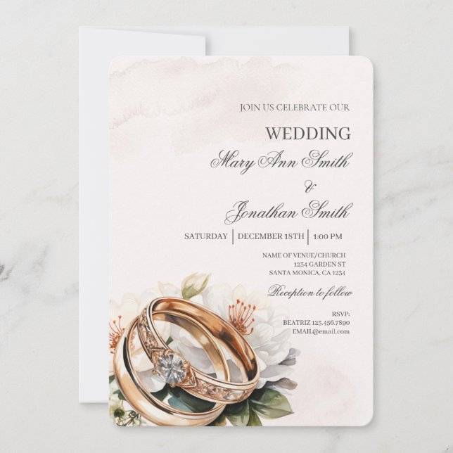 Convite White Floral Spanish Wedding Invitation (Frente)