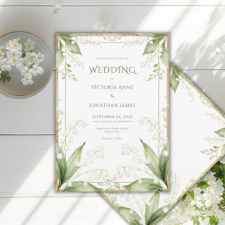 Convite White Floral Watercolor Gold Frame Wedding