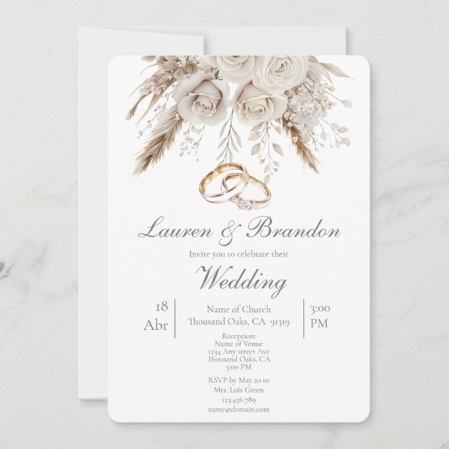 Convite White floral Wedding invitation (Frente)