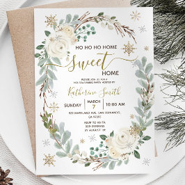 Convite White Floral Winter Housearming Party