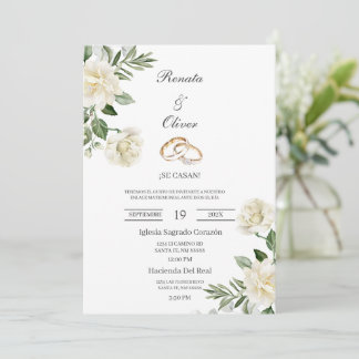 Convite White flow wedding ring Spanish Wedding Invitation