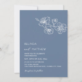 Convite  White Flowers Dusty Blue Casual Wedding