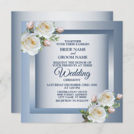 Convite White Flowers Elegant Blue Gray Wedding