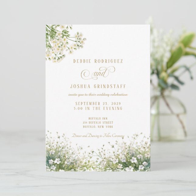 Convite White Flowers Spring Wedding Invitation  (Em pé/Frente)
