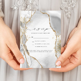 Convite White, Gold & Grey Mist Agate Wedding RSVP