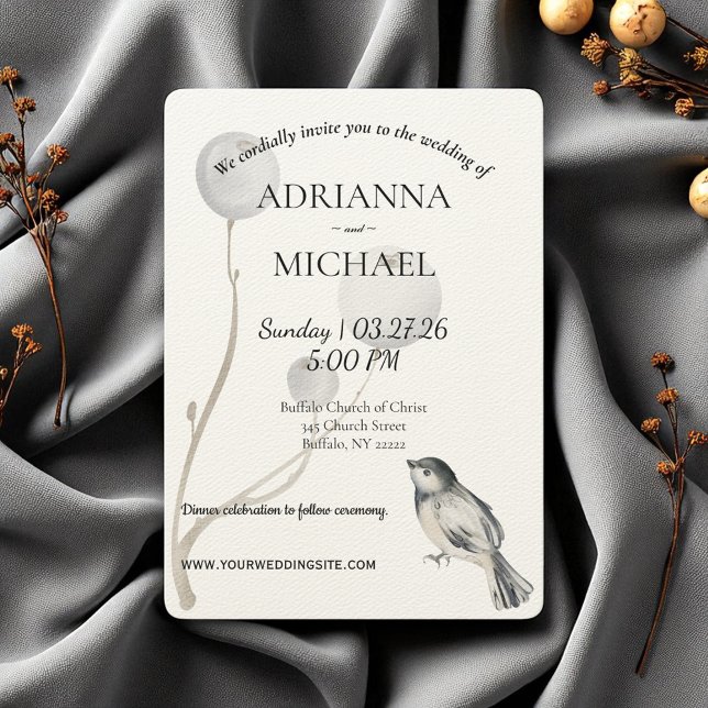 Convite White, Gray, Bird Rustic Wedding Invitation (Criador carregado)