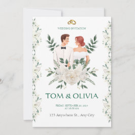 Convite White & Green Minimalist Floral Wedding Invitation