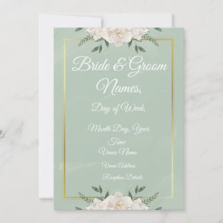 Convite White & Green Modern Minimalist Wedding Invitation