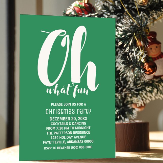 Convite White Green - Que festa divertida de férias convid (White and Green Oh What Fun Holiday Party Invite)