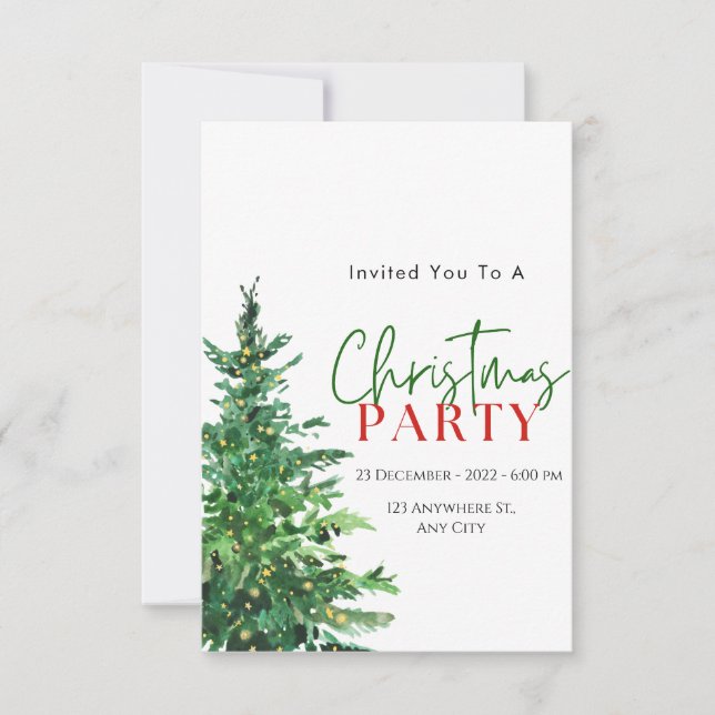 Convite White Green Watercolor Natal (Frente)