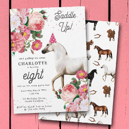 Convite White Horse Pink Floral Girl Cowgirl Birthday