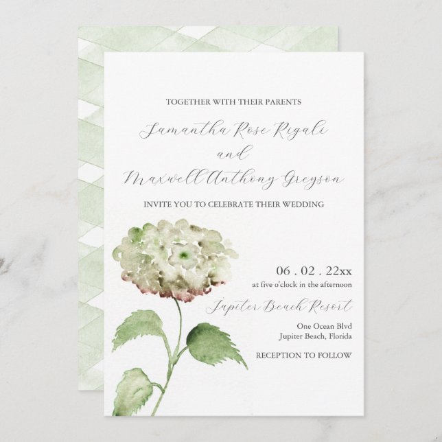 Convite White Hydrangea Wedding Invitation Invitations (Frente/Verso)