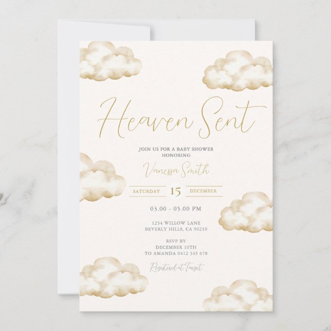 Convite White Ivory Heaven Sent Baby Shower Party (Frente)