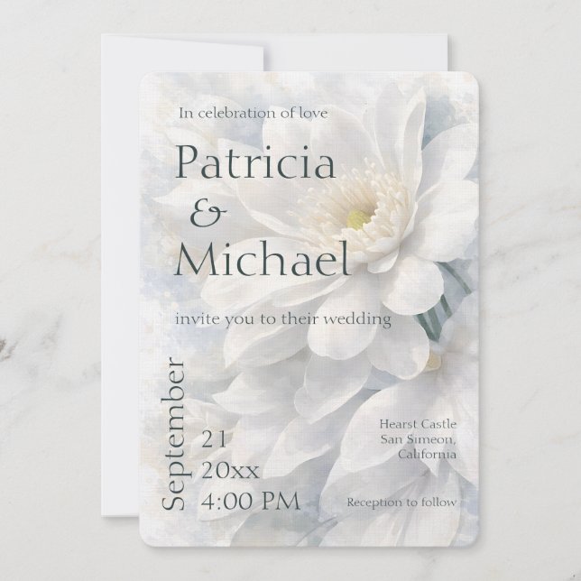 Convite White Ivory Quiet Luxury Romantic Elegant Wedding  (Frente)